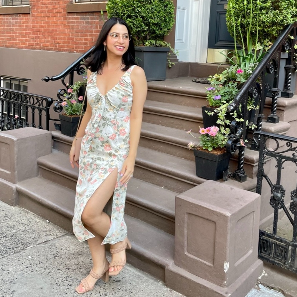 Abercrombie & Fitch Cinched Neck Slip Midi Dress in Green Floral